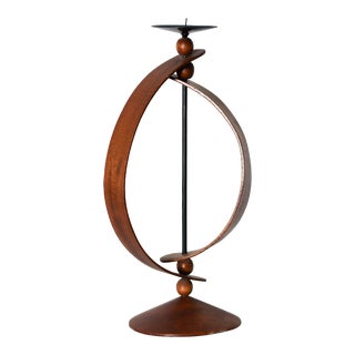 Mid Century Modern Rotating Teak Wood Candle Holder For Sale