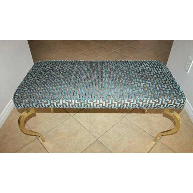 Hollywood Regency Italian Mid-Century Modernist Cabriole Leg Brass Bench For Sale - Image 3 of 12