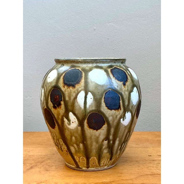 Sand Vintage Handcrafted Polka Dot Ceramic Vase For Sale - Image 8 of 13