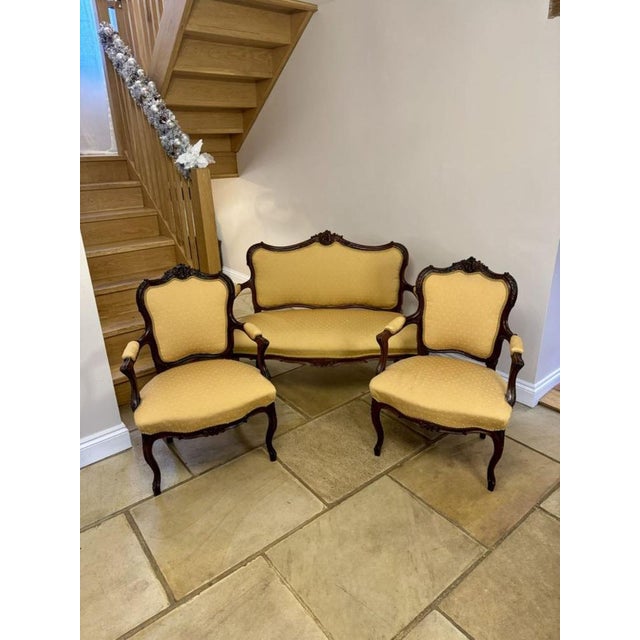 Antique Victorian French Suite in Carved Walnut, 1860, Set of 3 For Sale - Image 12 of 13