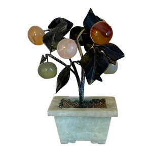 Small Scale Antique Early 20th Century Chinese Carved Hardstone Topiary Berry Tree