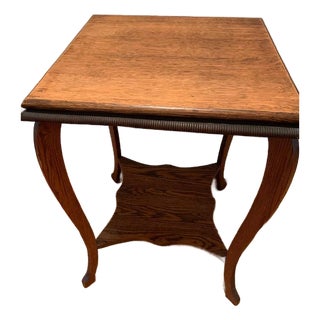 Antique Square Handcarved Apron 2 Tier Side Table Cabriole Style Legs For Sale