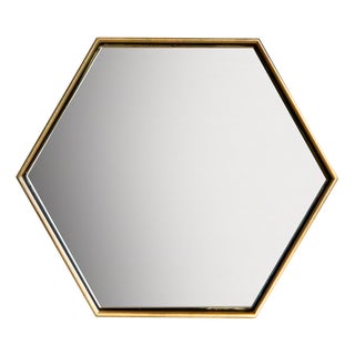 Italian Small Hexagonal Cassiopeia Wall Mirror in Burnished Metal For Sale