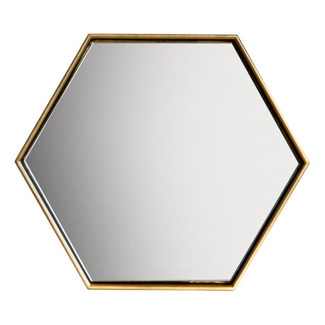 Italian Small Hexagonal Cassiopeia Wall Mirror in Burnished Metal For Sale