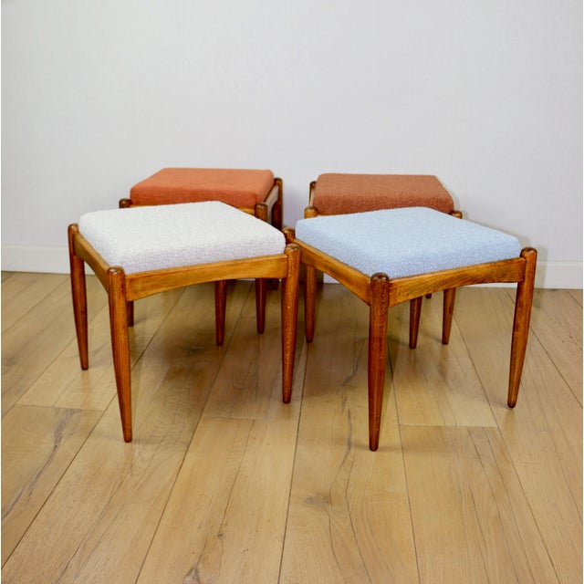 Edmund Homa stool with an orange brick boucle seat. This stool, designed by Edmund Homa and manufactured in the 1970s, has...