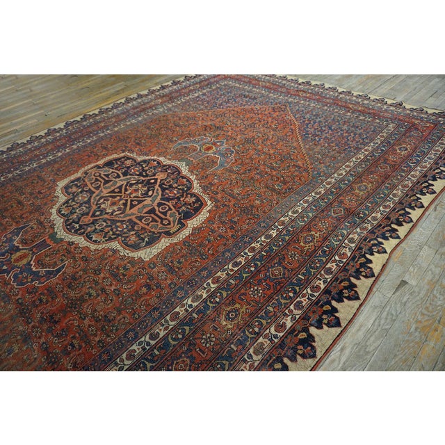 Traditional Red-Ruby Background Color With Medallion Design Antique Persian Bijar Rug For Sale In New York - Image 6 of 12