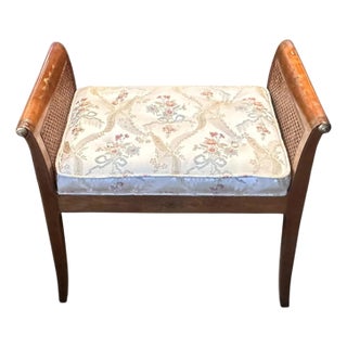 Antique Edwardian Inlaid Vanity Bench W Scalamandre Lampas Seat For Sale