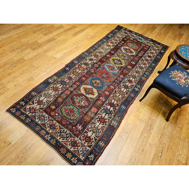 Antique Caucasian Kazak Runner, Handwoven Wool, Medallion Geometric Design, 4' x 10' For Sale - Image 4 of 18