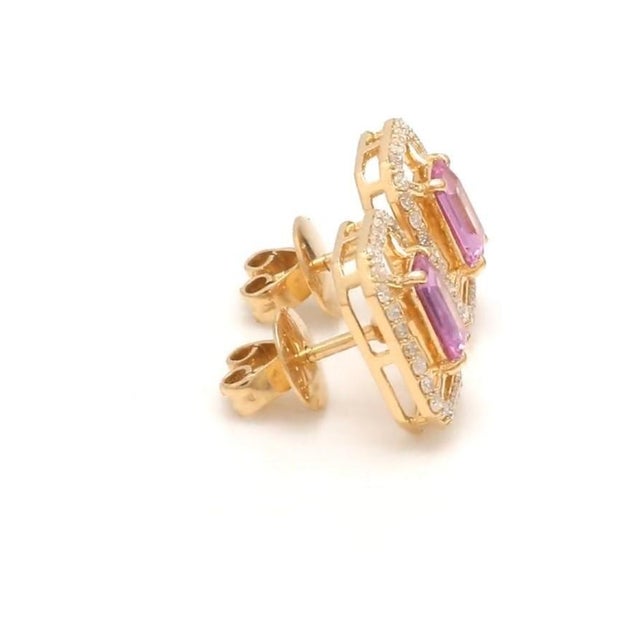 1.12 cts Natural pink sapphire and 0.38 cts diamond earrings in 14k gold For Sale - Image 10 of 18