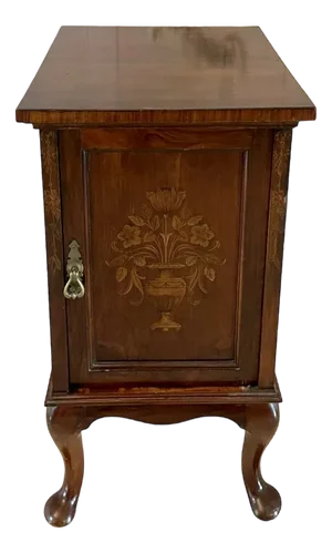 Victorian Figured Walnut Floral Marquetry Inlaid Bedside Cabinet, 1880s