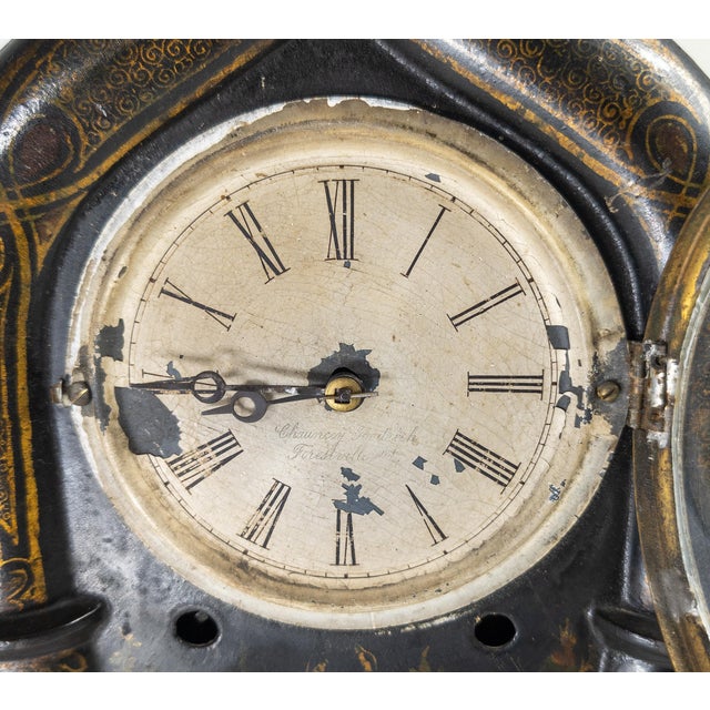 19th Century American Victorian Gothic Revival Iron Faced Mantle Clock For Sale - Image 11 of 17
