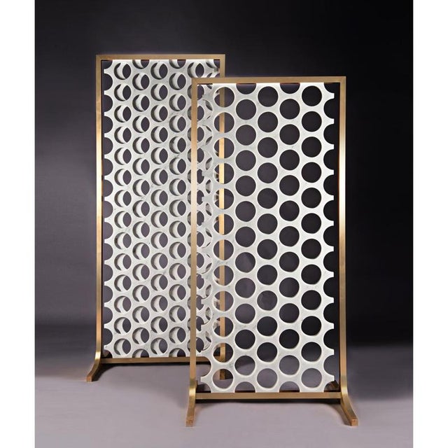 Metal Large Screen in White Carrara Marble and Brushed Brass by Bufalini Marmi For Sale - Image 7 of 9