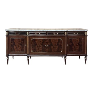 Antique Directoire Style French Mahogany Buffet With Carrara Marble Top For Sale