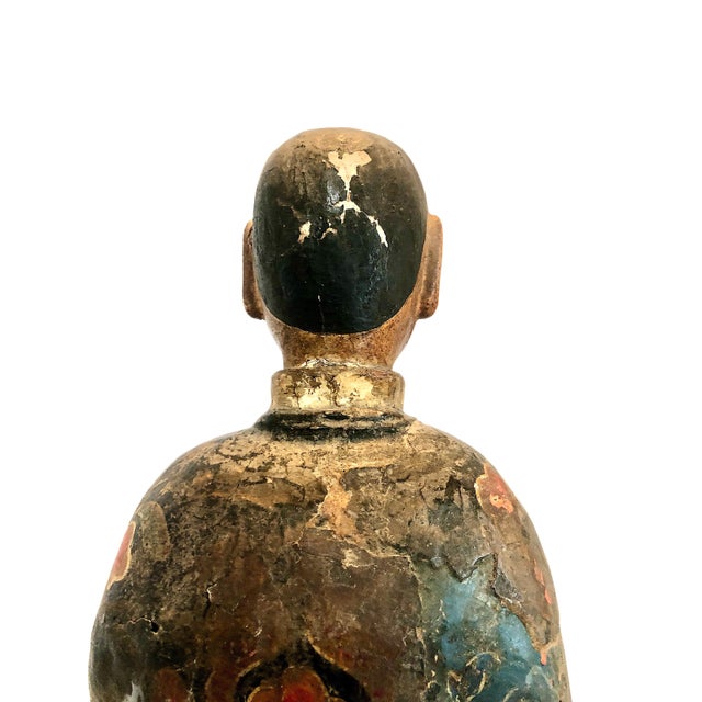 Chinese Qing Dynasty Lacquered and Polychrome Wood 18" Figure With a Deer For Sale - Image 9 of 13