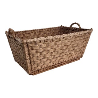 1960s French Wicker Market Basket Extra Large 33" X 24" For Sale