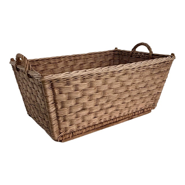 1960s French Wicker Market Basket Extra Large 33" X 24" For Sale