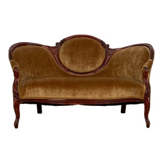 American Victorian Velvet Upholstered Settee For Sale