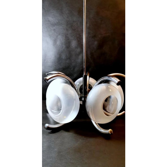 Modern Goffredo Reggiani Style Italian Opaline Glass and Steel Chandelier For Sale - Image 3 of 13