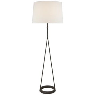 Visual Comfort Signature Dauphine Floor Lamp in Aged Iron with Linen Shade For Sale