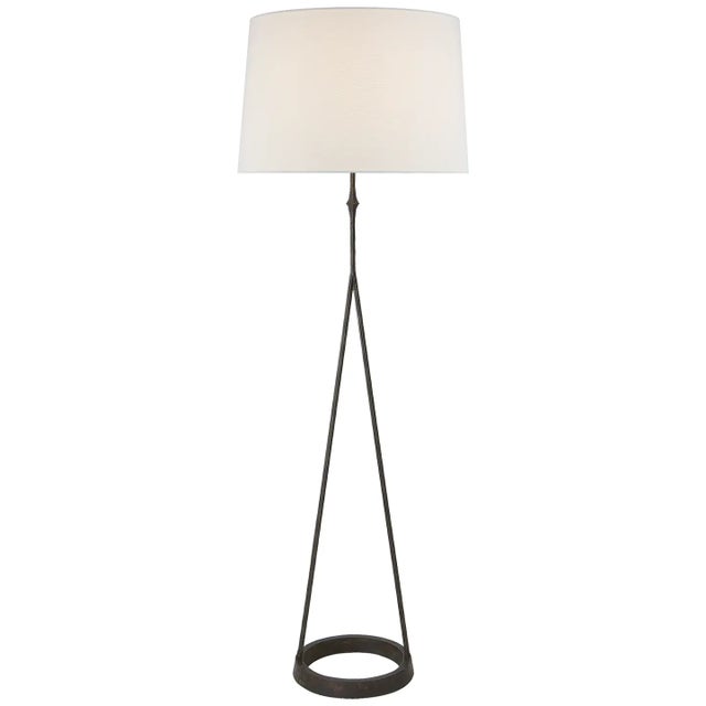 Visual Comfort Signature Dauphine Floor Lamp in Aged Iron with Linen Shade For Sale