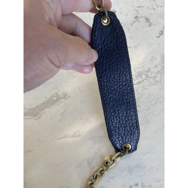 Metal Pebbled Black Leather & Brass Chain Purse For Sale - Image 7 of 11