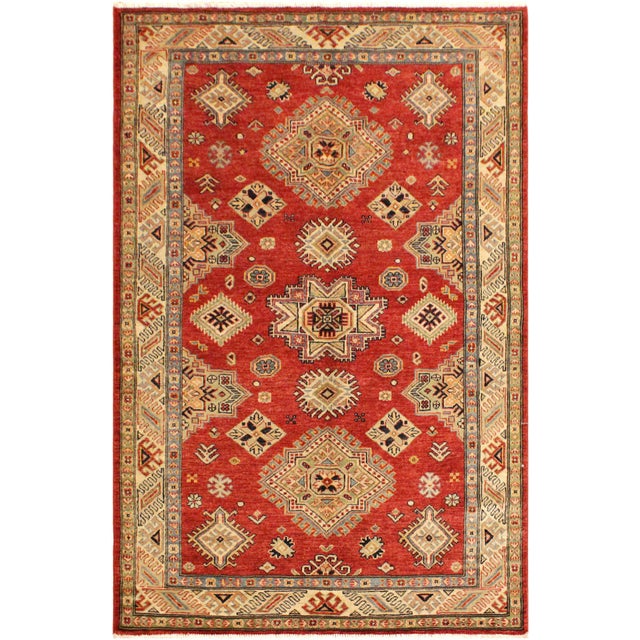 Tribal Super Kazak Red/Tan Wool Rug - 4'1'' X 6'3'' For Sale - Image 9 of 10