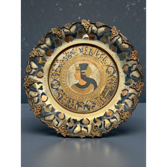 Traditional Vintage Egyptian Metal Wall Plates-3pc-Etched Brass Art-Hanging Decor-Pharaoh For Sale - Image 3 of 11