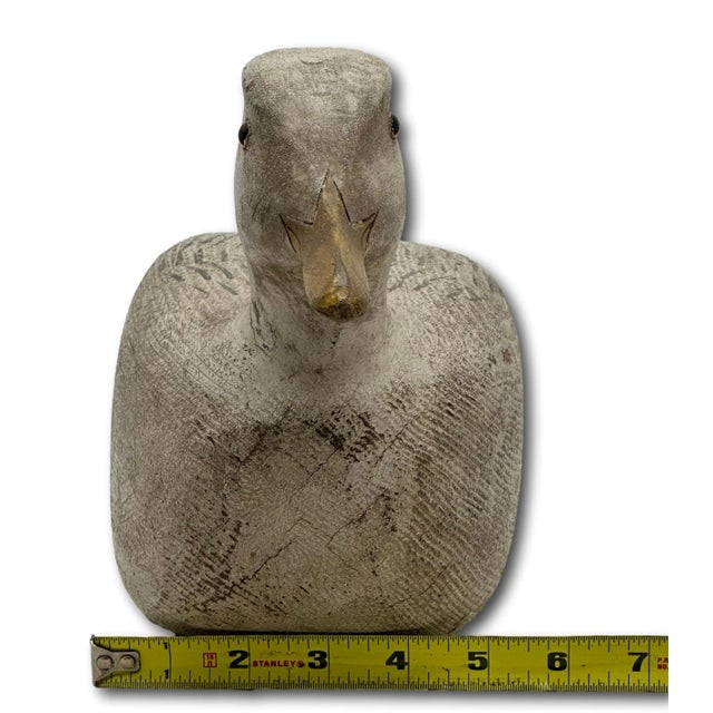 Vintage Large Size Beautifully Hand Made - Carved & Painted Wood Seagull Decoy With Realistic Glass Eyes For Sale - Image 17 of 18