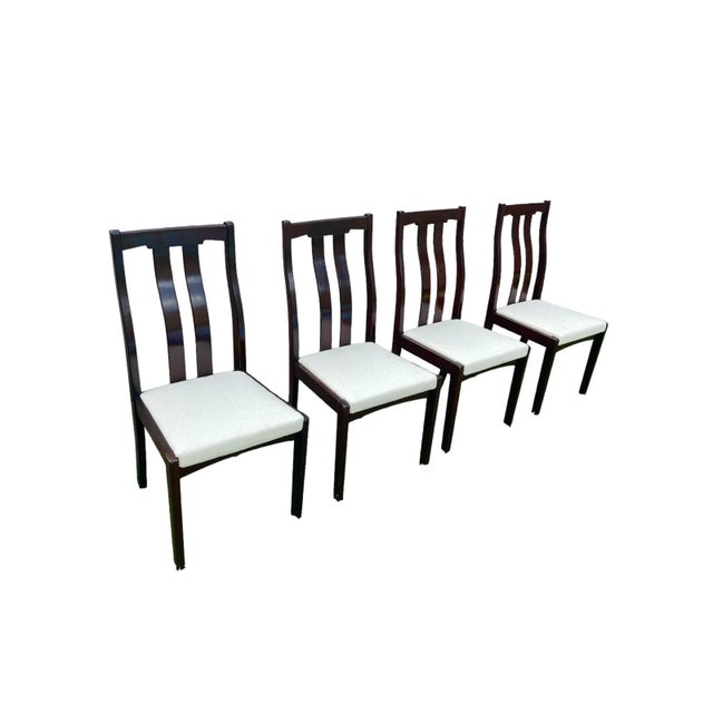 Mid-Century Dining Chairs in Deep Mahogany with White Paris Boucle Upholstery from Meredew, 1960s, Set of 4 For Sale - Image 13 of 13