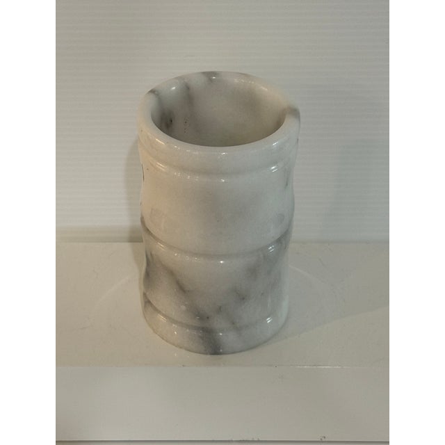 Vintage Heavy Solid White Marble Stone Vessel / Brush Holder / Bud Vase For Sale - Image 4 of 11
