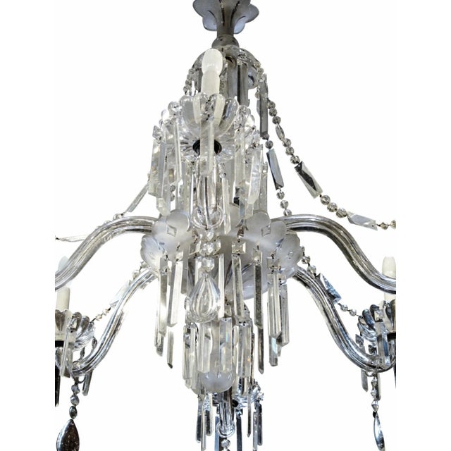 Mid 20th Century Restored French Frosted & Cut Glass & Crystal Chandelier For Sale - Image 4 of 6