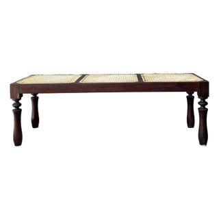 Vintage Anglo Indian Inset Cane Bench For Sale