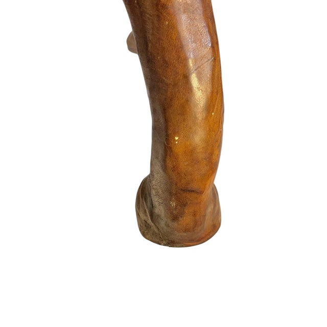 Vintage Moroccan Leather Elephant Sculpture, Handcrafted With Glass Eyes, 26.5” Tall For Sale - Image 17 of 18