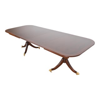 Councill Furniture Georgian Banded Mahogany Double Pedestal Extension Dining Table, Newly Refinished For Sale
