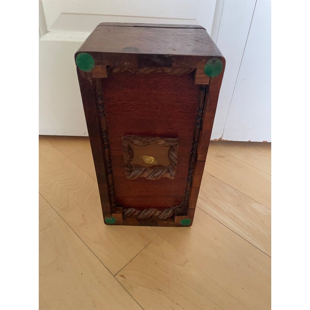 Handmade Antique Wooden Box With Geometric Herringbone Chevron Parquetry Inlay For Sale - Image 4 of 12
