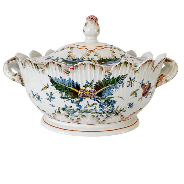 Large Vintage Italian Majolica Porcelain Soup Tureen Set With Platter & Ladle For Sale In San Diego - Image 6 of 18