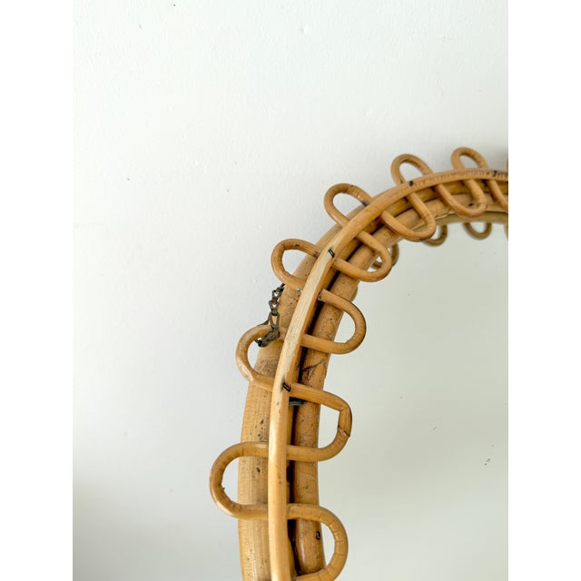 Brown Italian Round Rattan and Bamboo Wall Mirror from Franco Albini, 1950s For Sale - Image 8 of 13