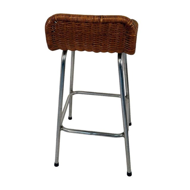 Bar Stool with Wicker Seat by Dirk van Sliedrecht for Rohe Noordwolde For Sale - Image 5 of 7