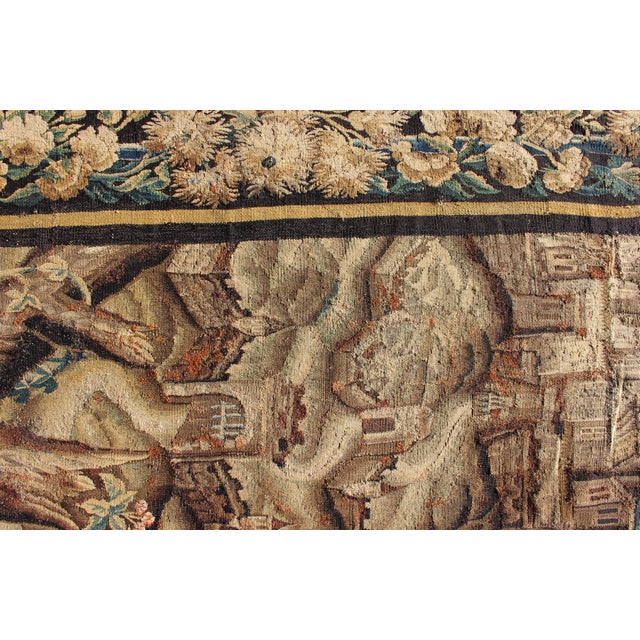 Antique 17th Century Scenic Tapestry Surrounded by Floral Border For Sale - Image 10 of 16