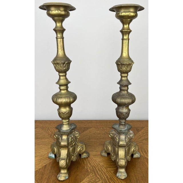 Vintage Brass Ornate Decorative Candleholders, Set of 2 For Sale - Image 18 of 18