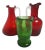 2 Red and 1 Green Crystal Crackle Glass Pitchers For Sale
