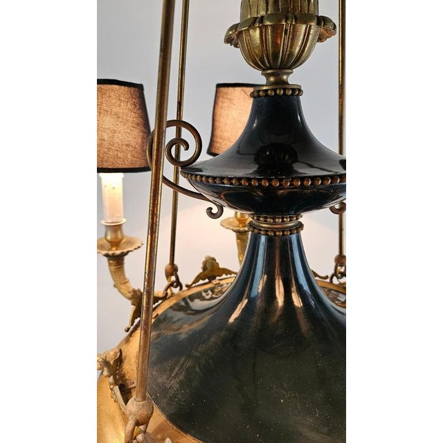 Metal Large Italian Empire Style Chandelier with Tôle and Gilt Bronze Details, 1940s For Sale - Image 7 of 17