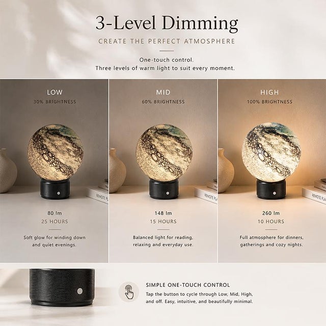 Art Deco Aloadecor Cosmic Blue Hand-Blown Art Glass Globe Table Lamp Cordless Rechargeable Decorative Bedside Lamp With Dimmable Led For Sale - Image 3 of 11