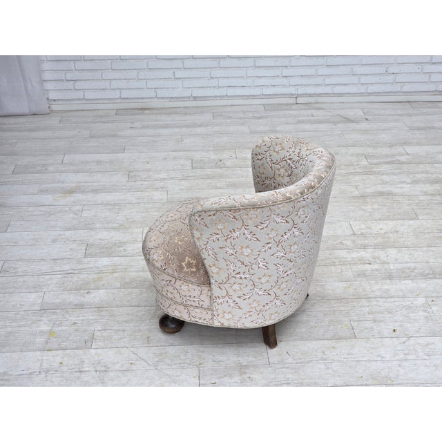 Danish Curved Armchair in Light Green-Gray Furniture Velour, 1970s For Sale - Image 15 of 18