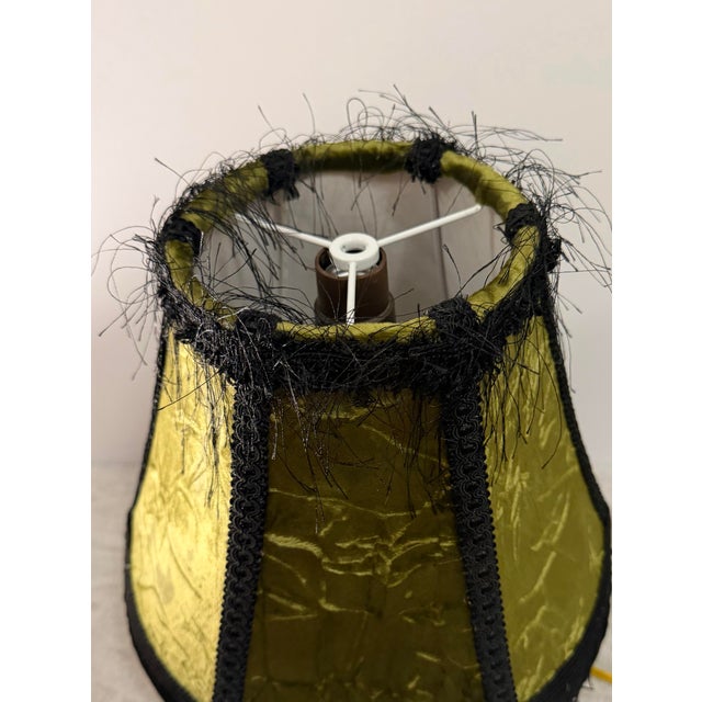 Vintage Chartreuse Silk Lampshade With Fringe For Sale - Image 4 of 5