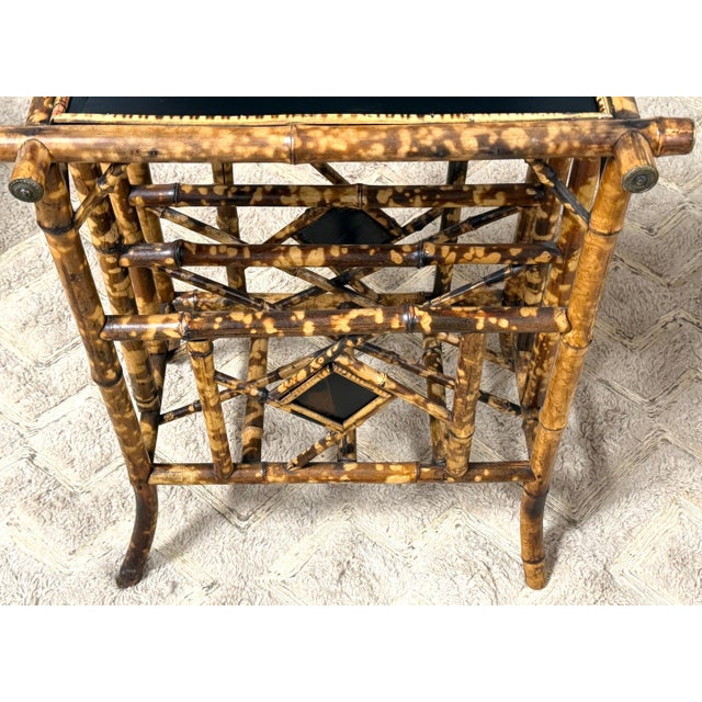French Aesthetic Movement Japonisme Burnt Bamboo & Black Lacquer Side Table For Sale - Image 9 of 11