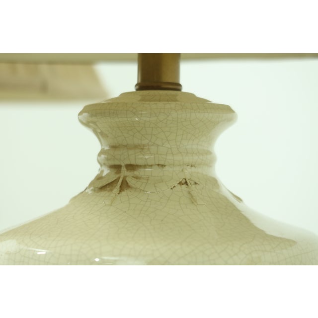 Traditional Pair Ethan Allen Crackle Porcelain Wreath Table Lamps For Sale - Image 3 of 9