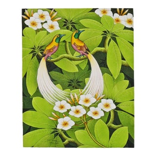 Tropical Flora Fauna Bird Acrylic on Canvas Painting For Sale