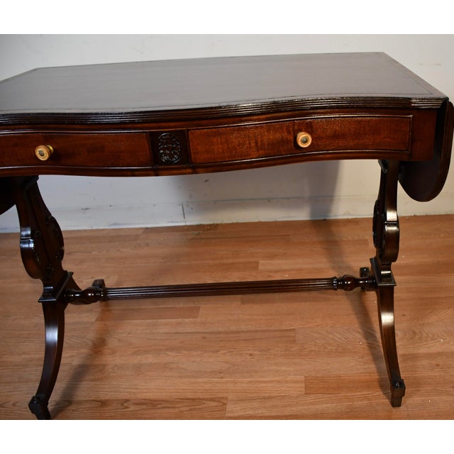1930s English Regency Style Mahogany Lyre Base Drop-Leaf Sofa Table For Sale - Image 6 of 18