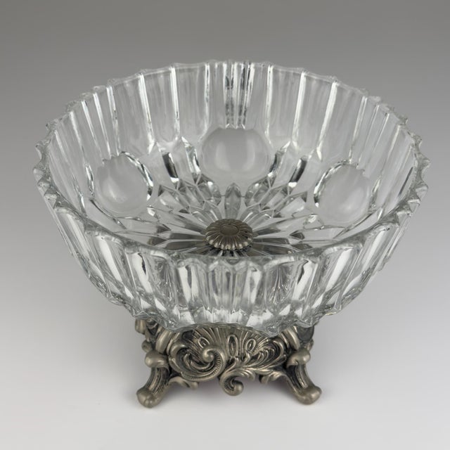 1960s Vintage Crystal Glass Bowl with Metal Base from Fadalti, Italy, 1960s For Sale - Image 5 of 15